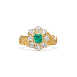 Emerald Diamond Halo Ring