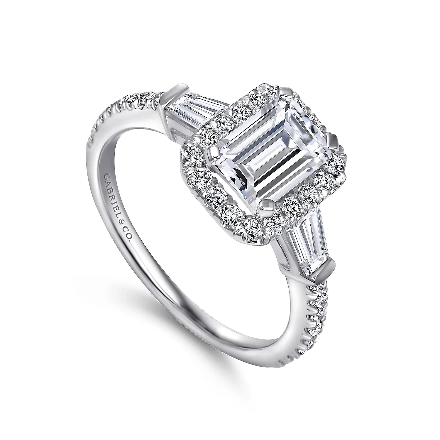 Emerald Halo Diamond Channel Set Engagement Ring Mounting