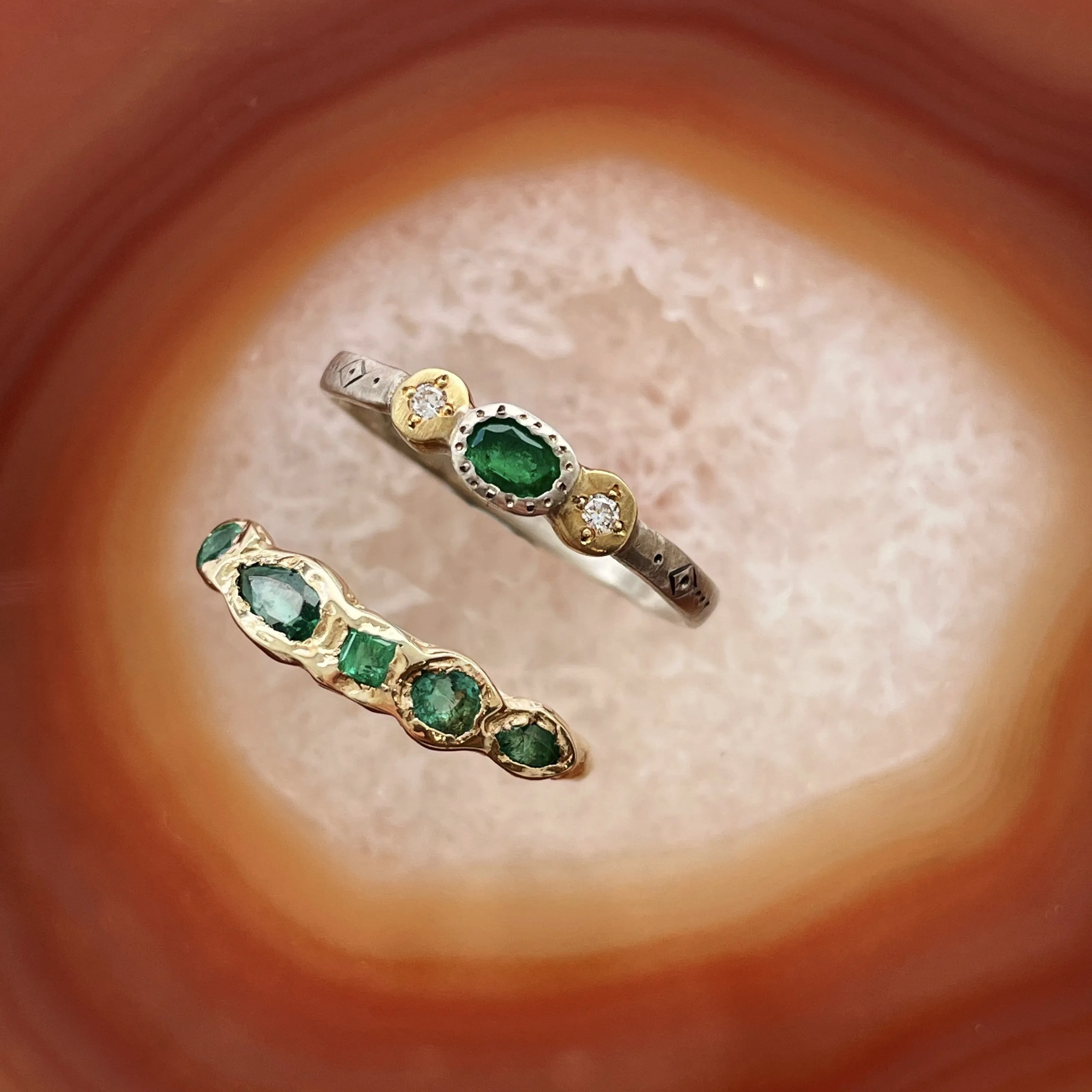 Emerald Harmony Oval and Round Charm Ring