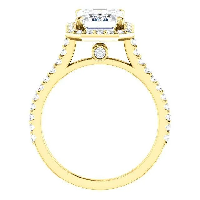 Emerald Moissanite Diamond Accent Ice Halo Bezel Ring
