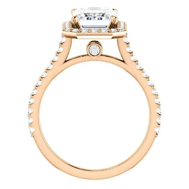 Emerald Moissanite Diamond Accent Ice Halo Bezel Ring