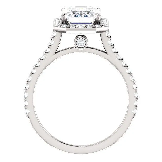 Emerald Moissanite Diamond Accent Ice Halo Bezel Ring
