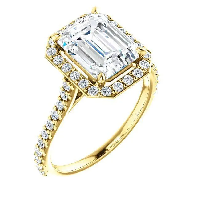 Emerald Moissanite Diamond Accent Ice Halo Bezel Ring