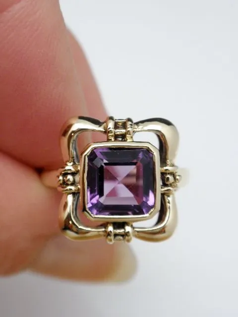 English Emerald Cut Amethyst Ring