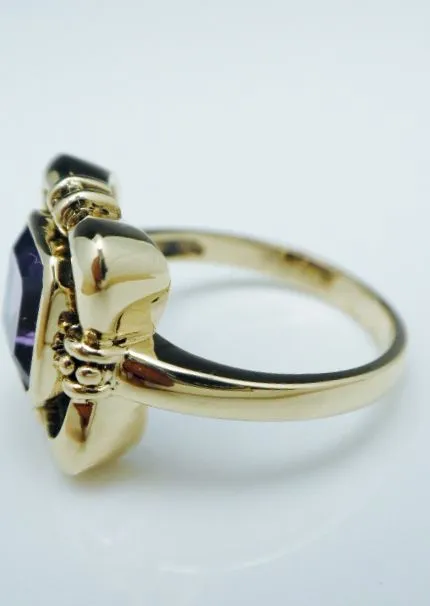 English Emerald Cut Amethyst Ring