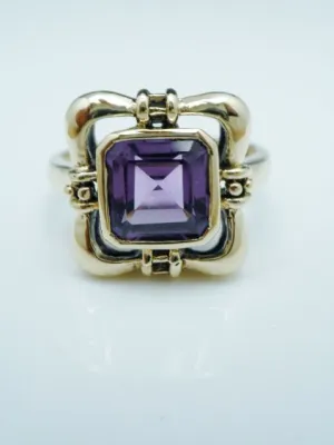 English Emerald Cut Amethyst Ring