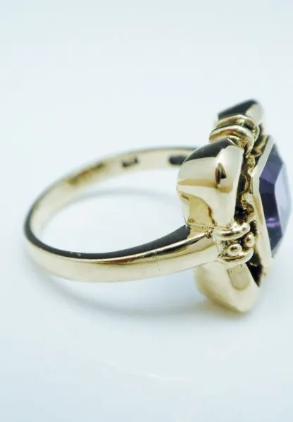 English Emerald Cut Amethyst Ring