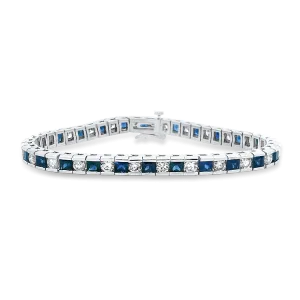 Estate 14k White Gold Sapphire & Diamond Tennis Bracelet