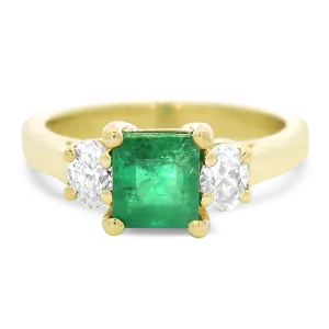 Estate 18k Yellow Gold Emerald and Diamond Ring