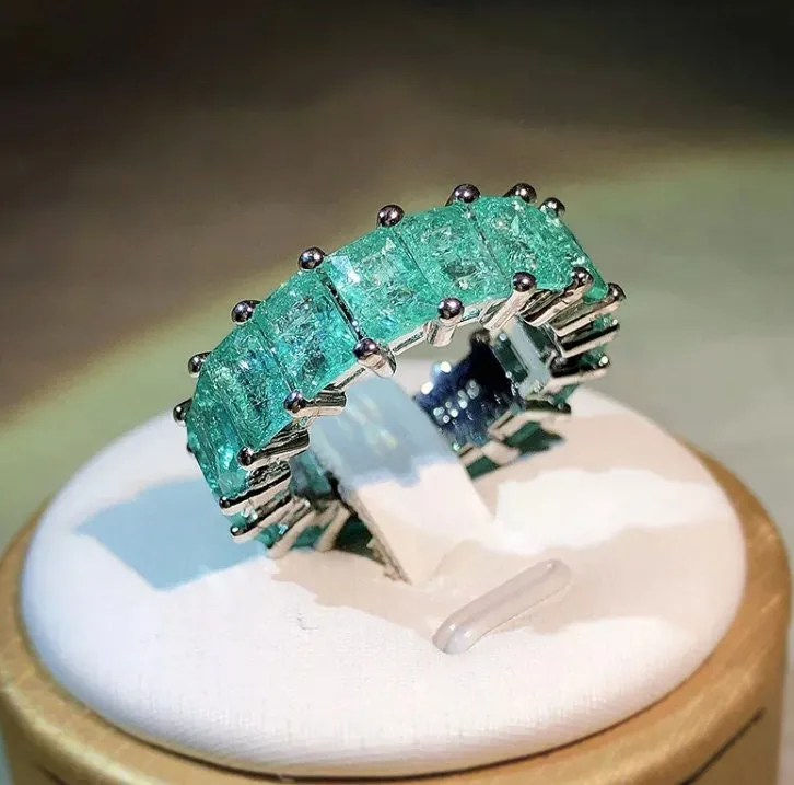 Eternity Ring | Green Diamond Ring | Green Diamond Engagement Rings | Friendship Ring | Baguette Ring | Womens Eternity  Ring | Tennis Ring