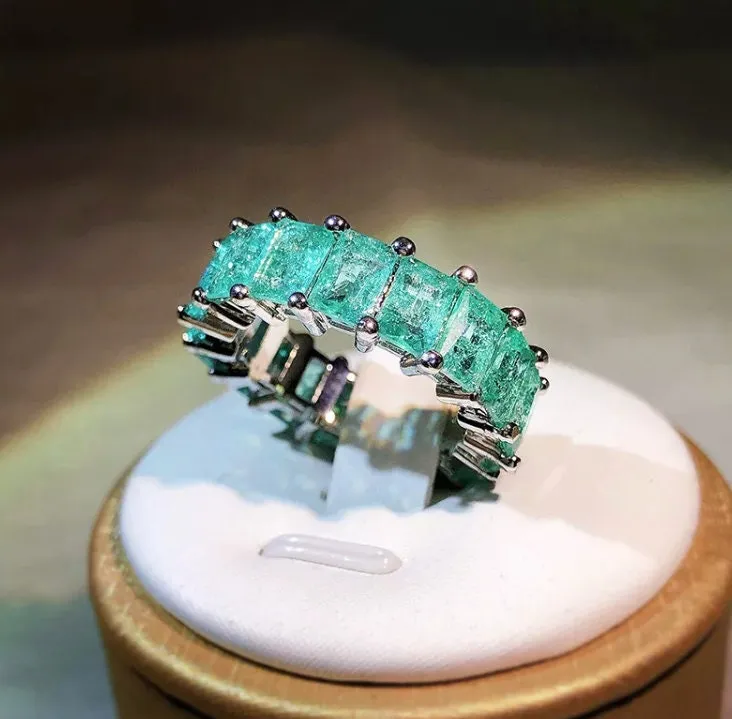 Eternity Ring | Green Diamond Ring | Green Diamond Engagement Rings | Friendship Ring | Baguette Ring | Womens Eternity  Ring | Tennis Ring