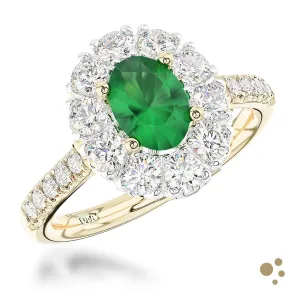 Evie Oval Royale Halo 0.72ct Emerald Yellow Gold/Platinum Ring