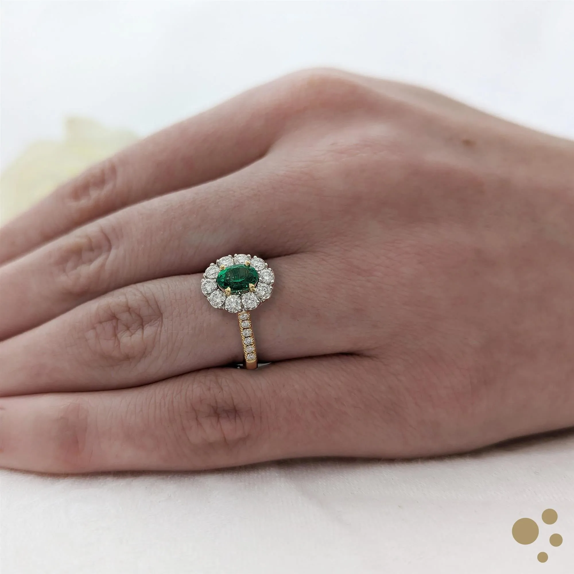 Evie Oval Royale Halo 0.72ct Emerald Yellow Gold/Platinum Ring