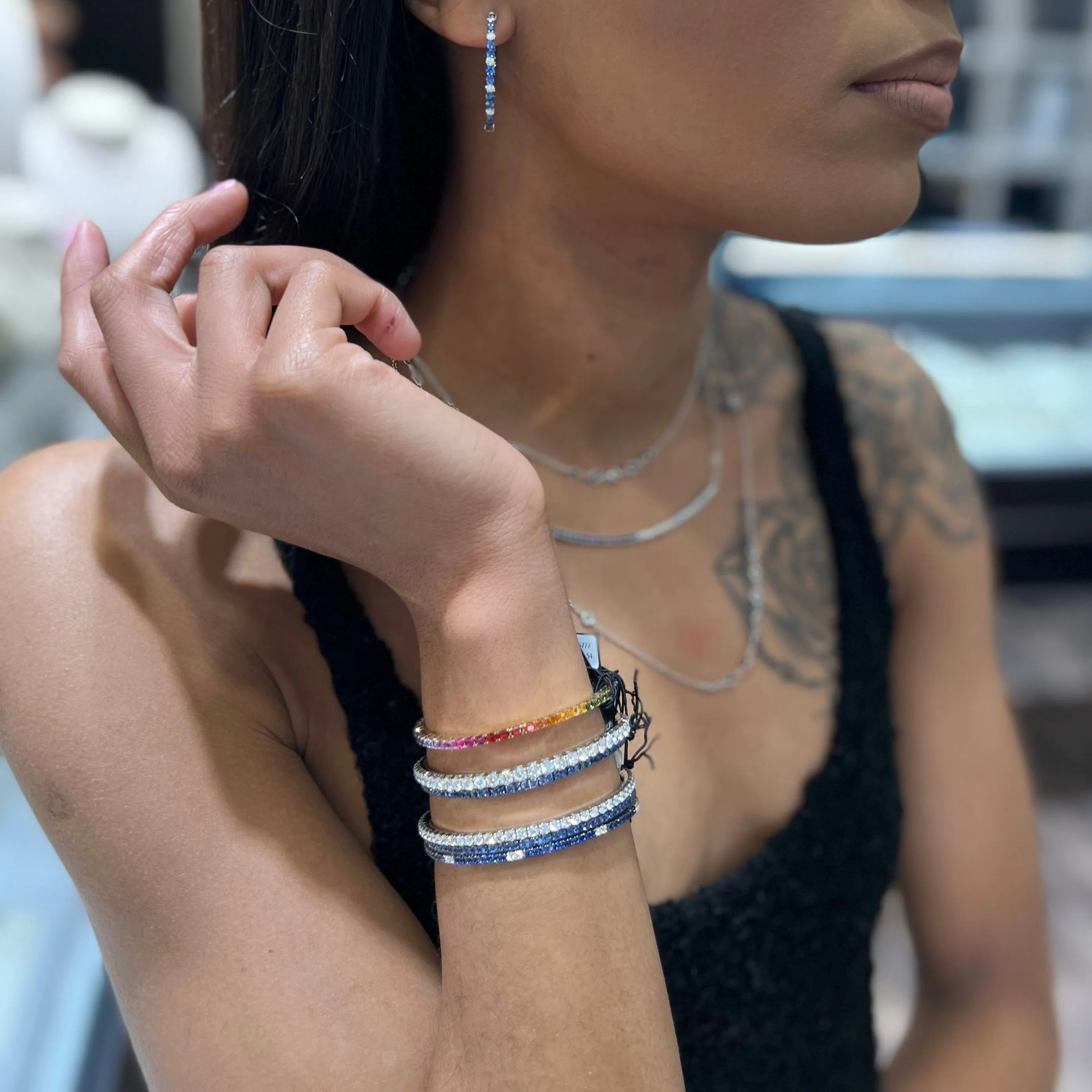 Ex-Tensible™ Emerald Cut Rainbow Sapphire Stretch Diamond Tennis Bracelet