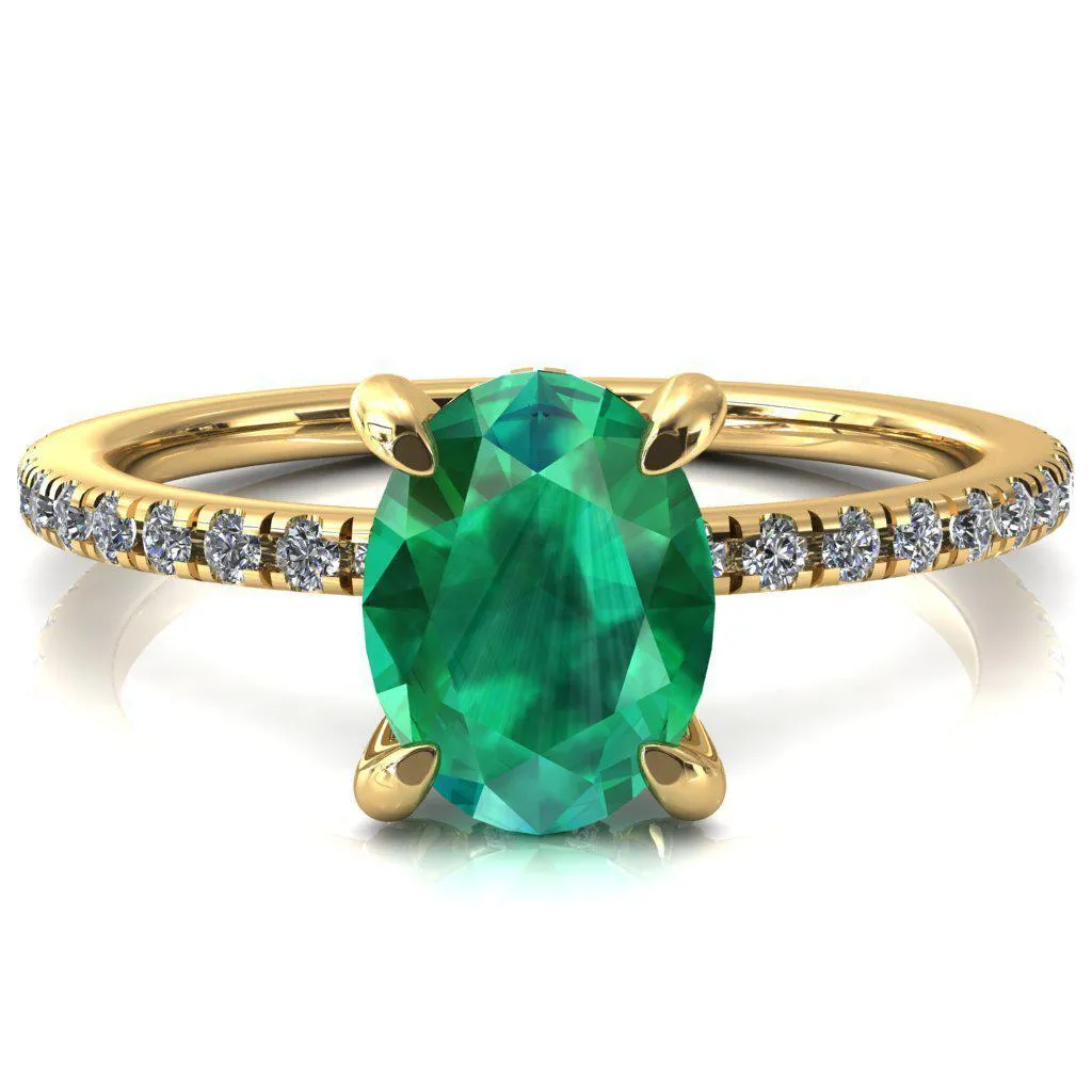 Ezili Oval Emerald 4 Claw Prong Micro Pave Diamond Sides Engagement Ring