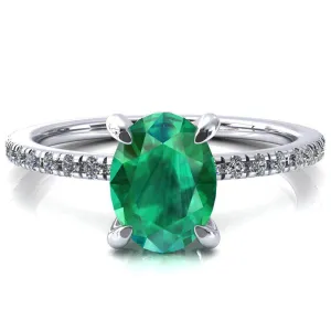 Ezili Oval Emerald 4 Claw Prong Micro Pave Diamond Sides Engagement Ring