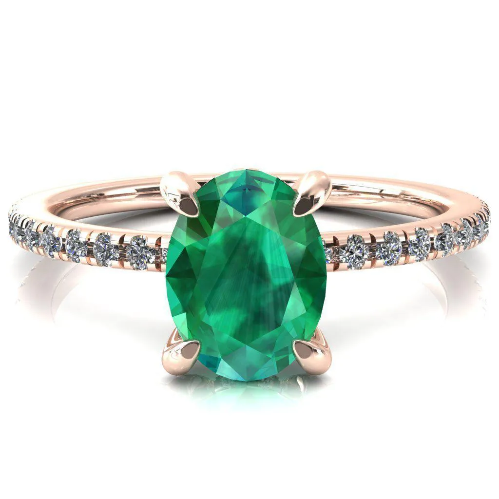 Ezili Oval Emerald 4 Claw Prong Micro Pave Diamond Sides Engagement Ring