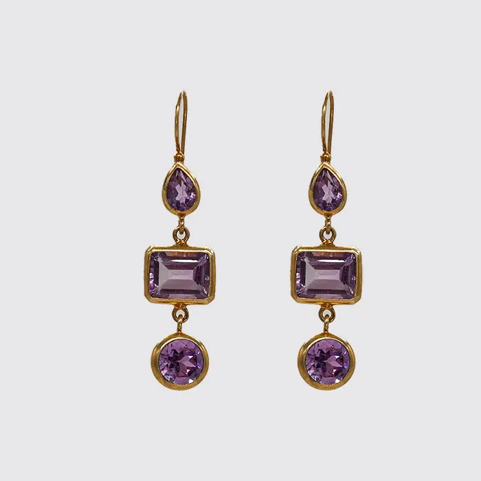 Faceted Amethyst Bezel Set Earrings