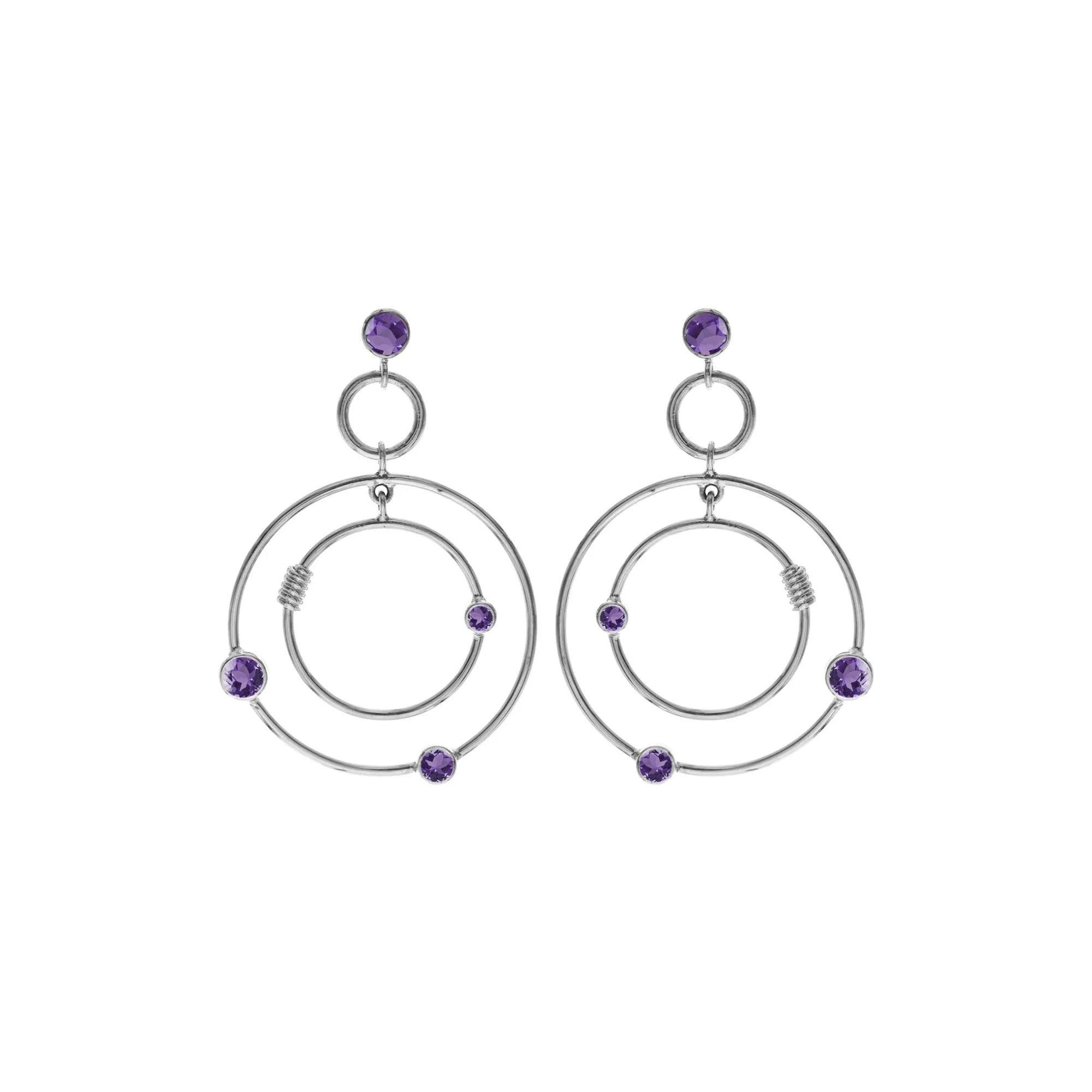 Faceted amethyst hoop orbit earrings