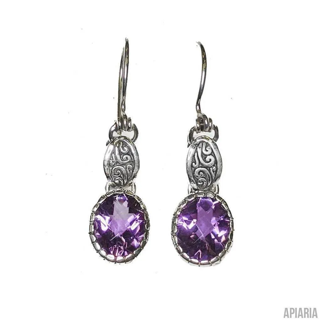 Faceted Amethyst Necklace in Sterling Silver with Matching Hook Earrings