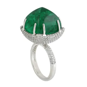 Facted Emerald Pave Diamond Spike Design Cocktail Ring In White Gold Wedding Jewelry