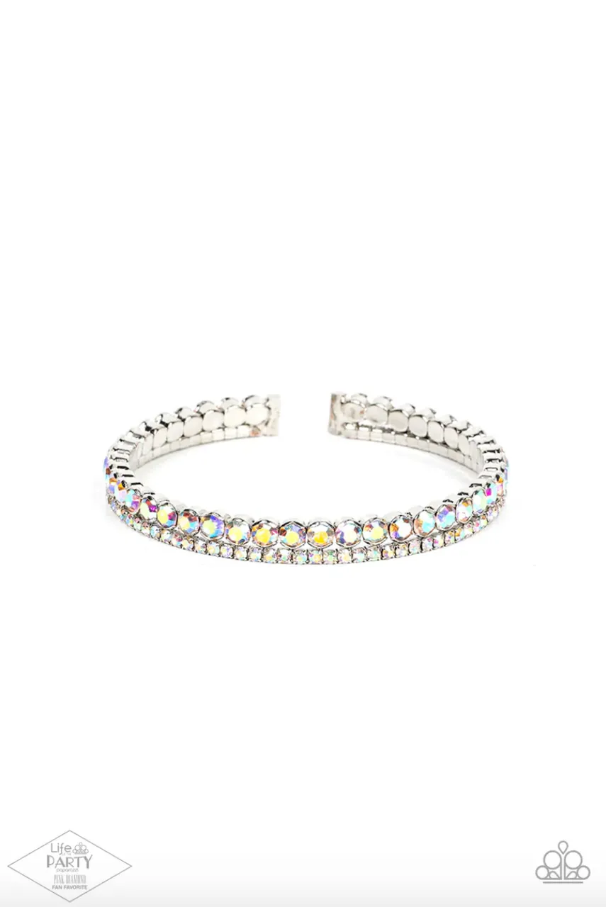 Fairytale Sparkle - Multi - Iridescent Rhinestone Paparazzi Flex Cuff Bracelet - Pink Diamond Exclusive
