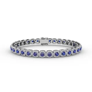 Fana 14k White Gold Cushion Cut Sapphire and Diamond Bracelet