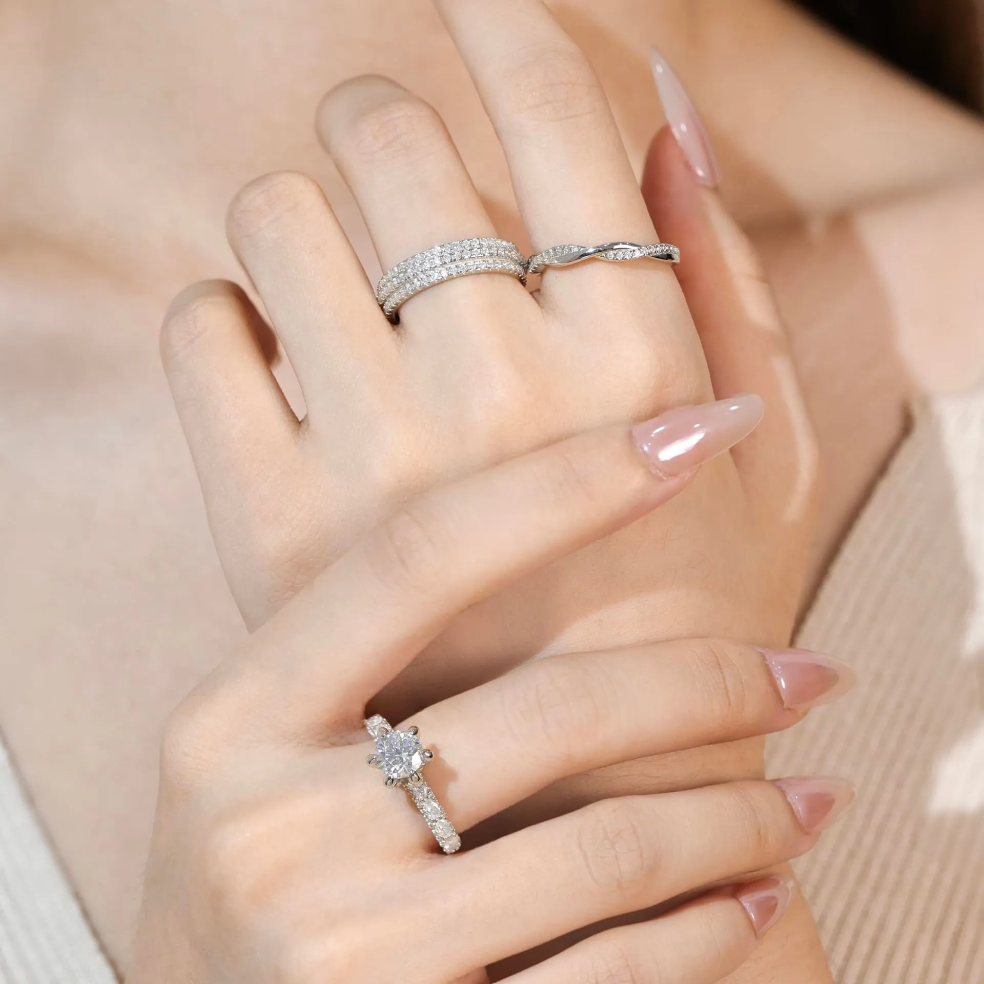FANCIME Eternal Weave Moissanite Sterling Silver Ring