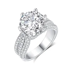 FANCIME Sidestones Round Cut Moissanite Sterling Silver Ring