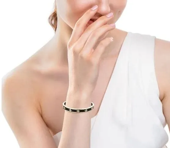 Farah Khan 18K Yellow Gold 8mm Piano Black Ceramic Hinged Bangle