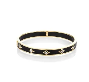 Farah Khan 18K Yellow Gold 8mm Piano Black Ceramic Hinged Bangle