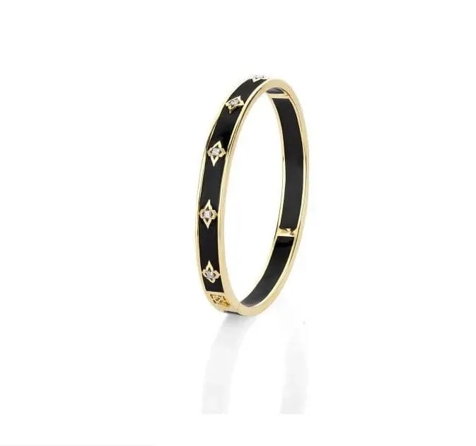 Farah Khan 18K Yellow Gold 8mm Piano Black Ceramic Hinged Bangle