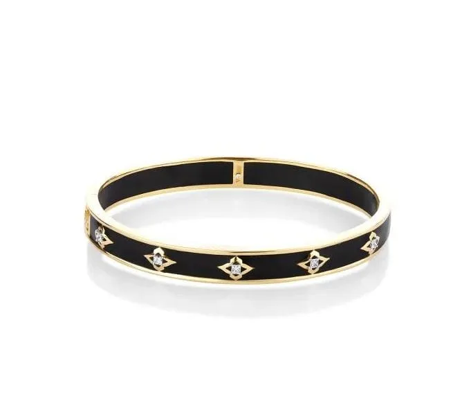 Farah Khan 18K Yellow Gold 8mm Piano Black Ceramic Hinged Bangle
