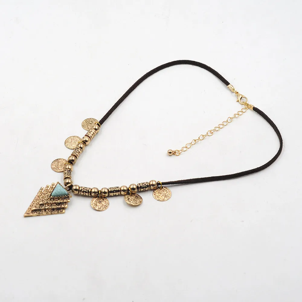Fashion Coin Bead Pendants Necklace Rhine Stone Bohemia Colar Cute Feminia Bijous Fashion Collier for Women