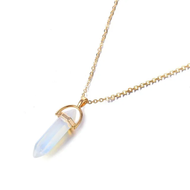 Fashion Trend Bohemian Hexagon Opal Pendant Necklace