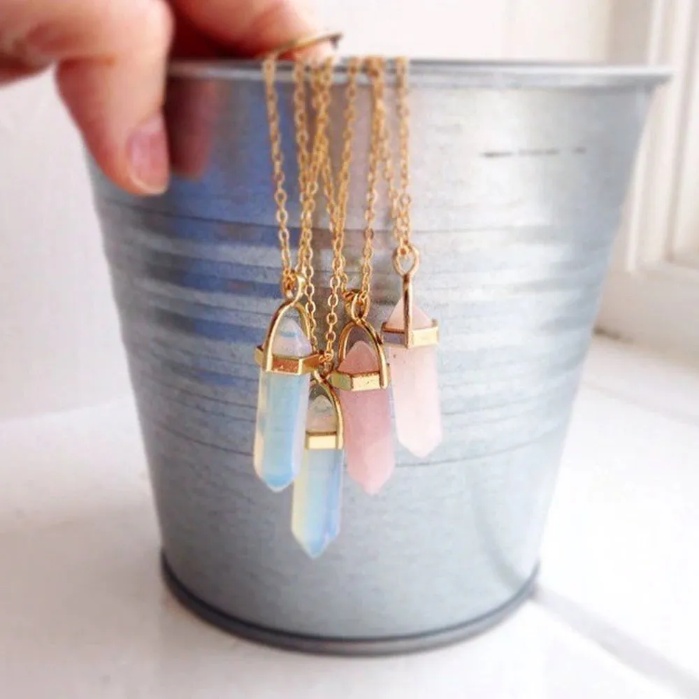 Fashion Trend Bohemian Hexagon Opal Pendant Necklace