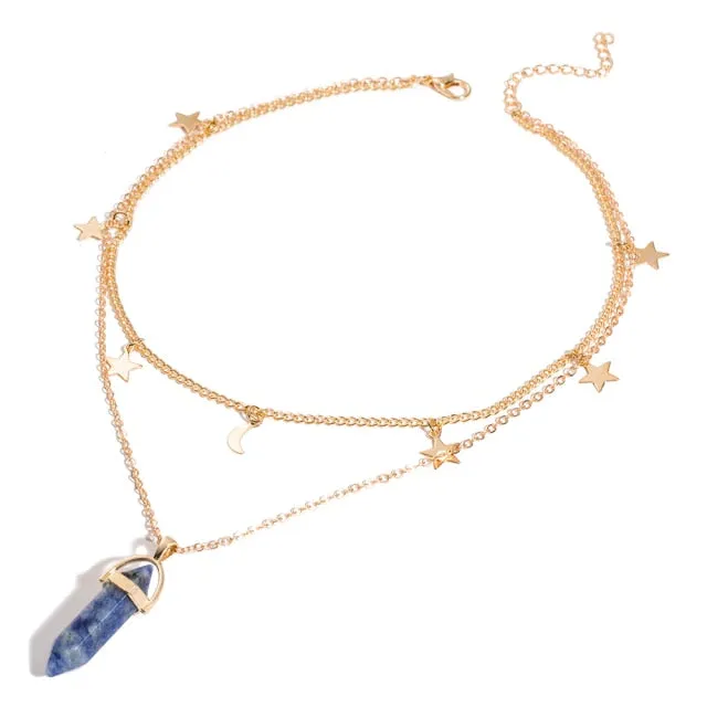 Fashion Trend Bohemian Hexagon Opal Pendant Necklace