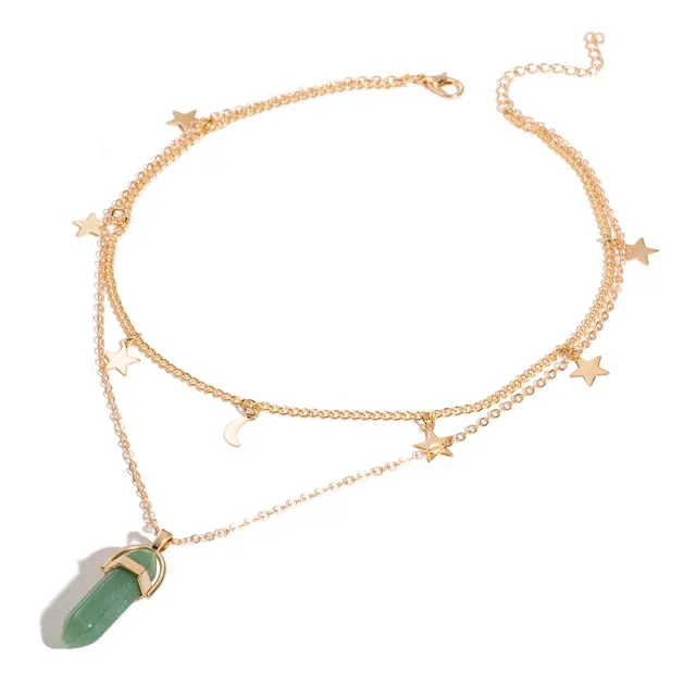 Fashion Trend Bohemian Hexagon Opal Pendant Necklace