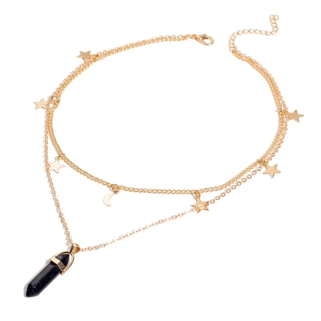 Fashion Trend Bohemian Hexagon Opal Pendant Necklace
