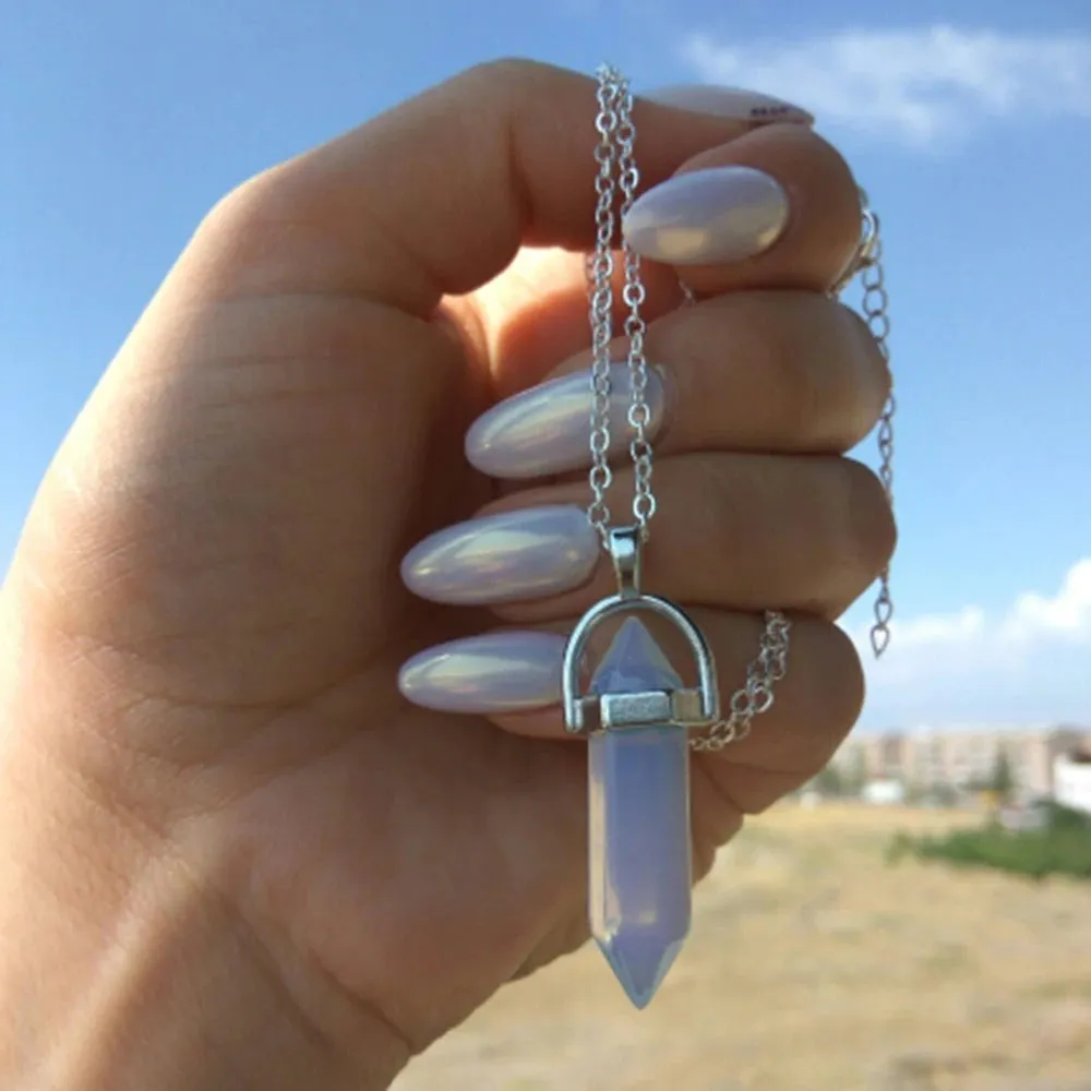 Fashion Trend Bohemian Hexagon Opal Pendant Necklace