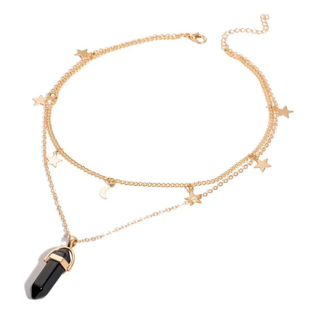 Fashion Trend Bohemian Hexagon Opal Pendant Necklace