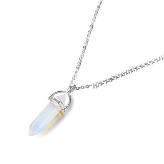 Fashion Trend Bohemian Hexagon Opal Pendant Necklace