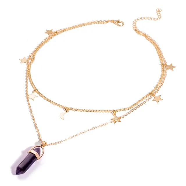 Fashion Trend Bohemian Hexagon Opal Pendant Necklace