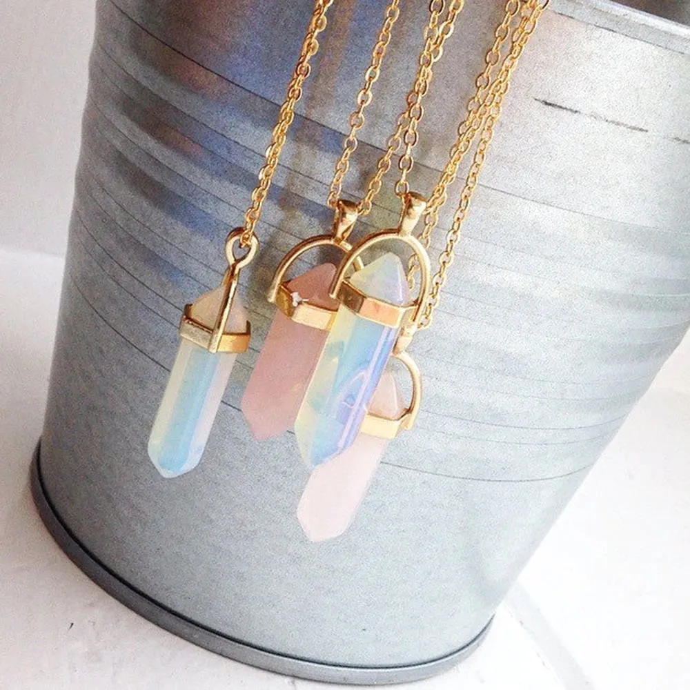 Fashion Trend Bohemian Hexagon Opal Pendant Necklace