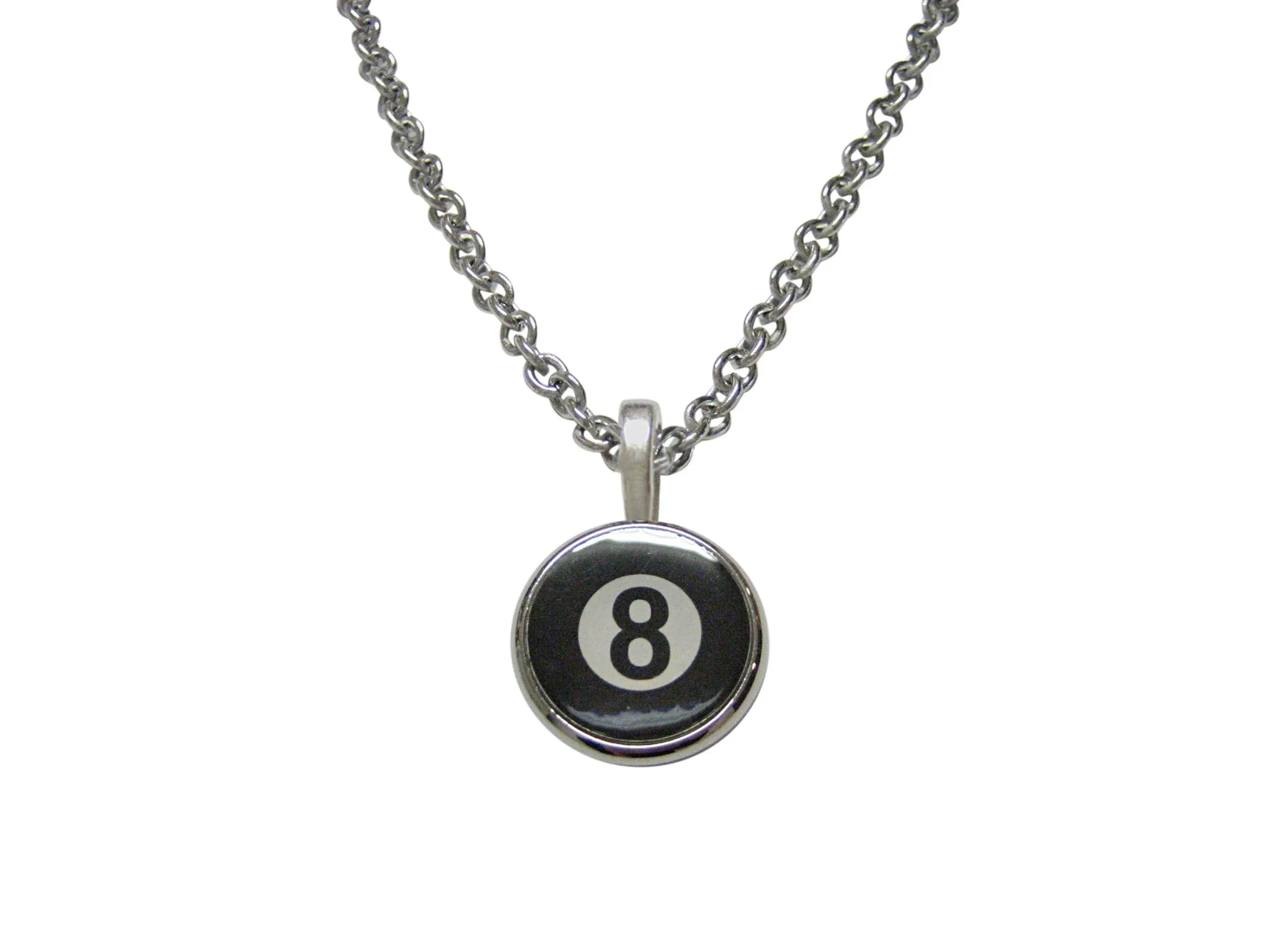 Flat Eight Ball Billiards Pendant Necklace