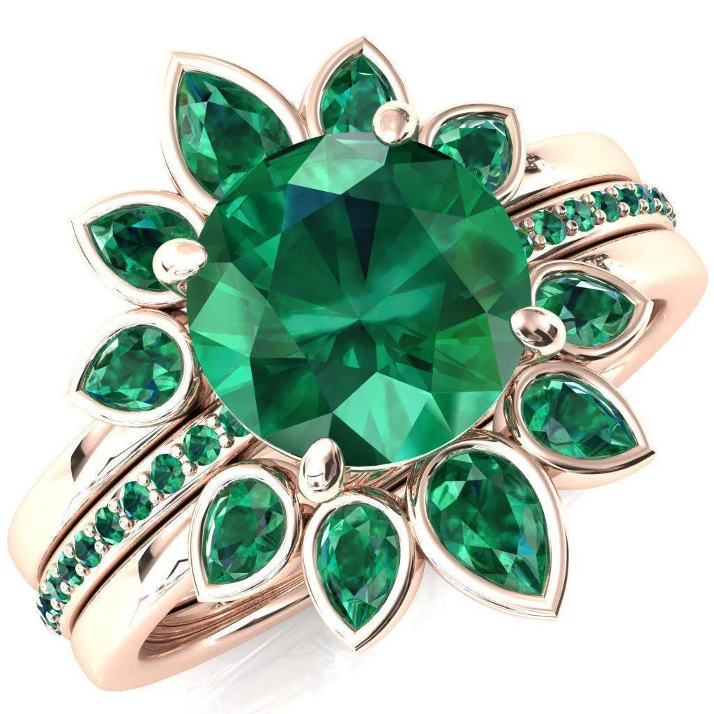 Flora Round Emerald 1/2 Eternity Accent Emerald Ring