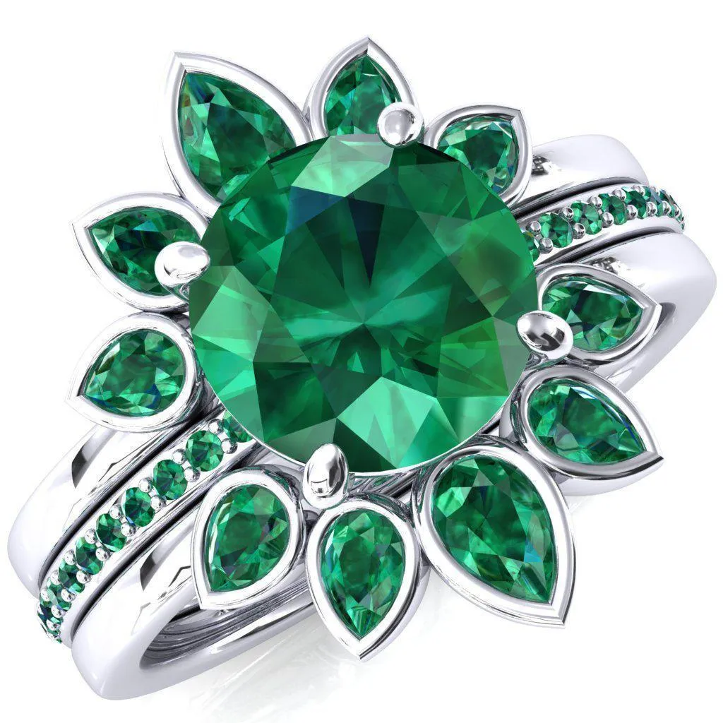 Flora Round Emerald 1/2 Eternity Accent Emerald Ring