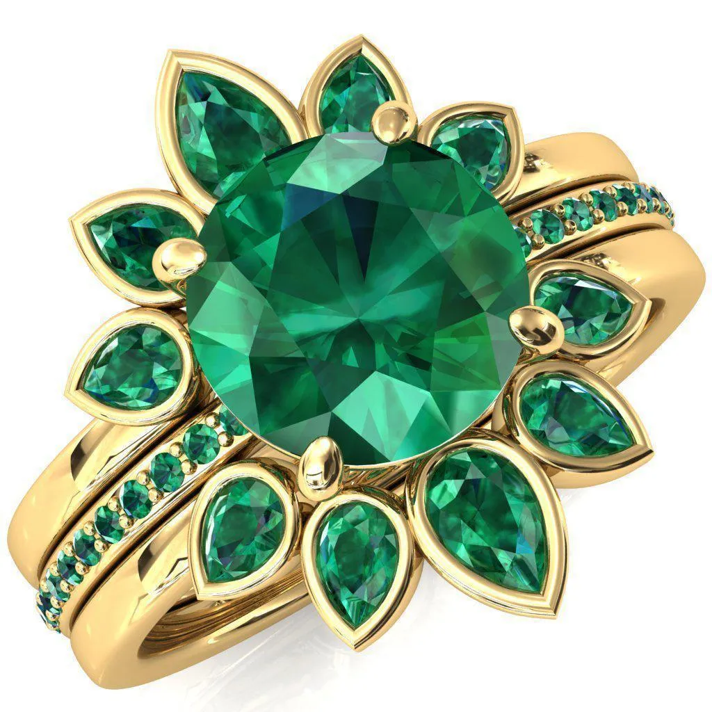 Flora Round Emerald 1/2 Eternity Accent Emerald Ring