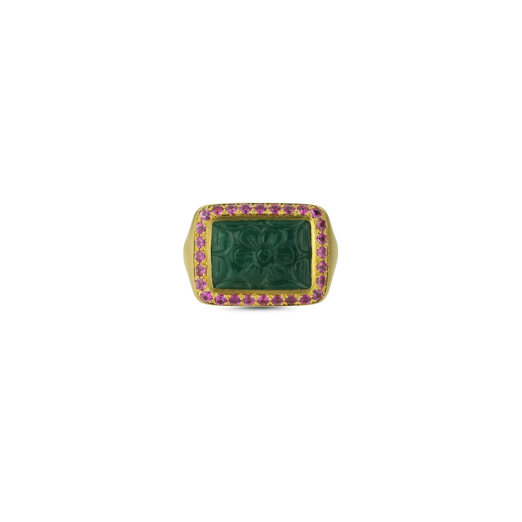 FLORIANA CARVED EMERALD SIGNET RING