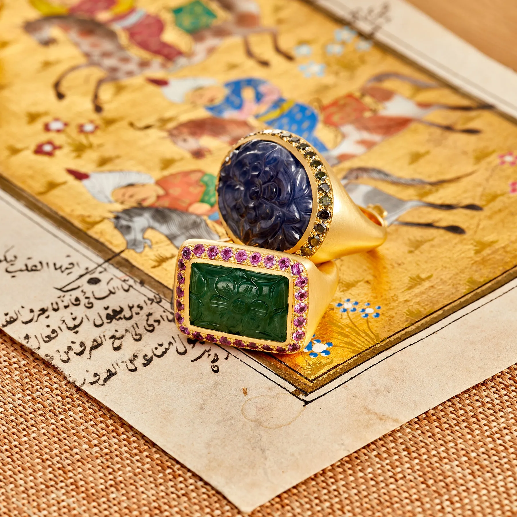 FLORIANA CARVED EMERALD SIGNET RING